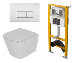 Комплект D&amp;K Унитаз подвесной безободковый (торнадо) DT1436516, Инсталляция DI8050127, Клавиша смыва DB1499016 белый (DS1431622)